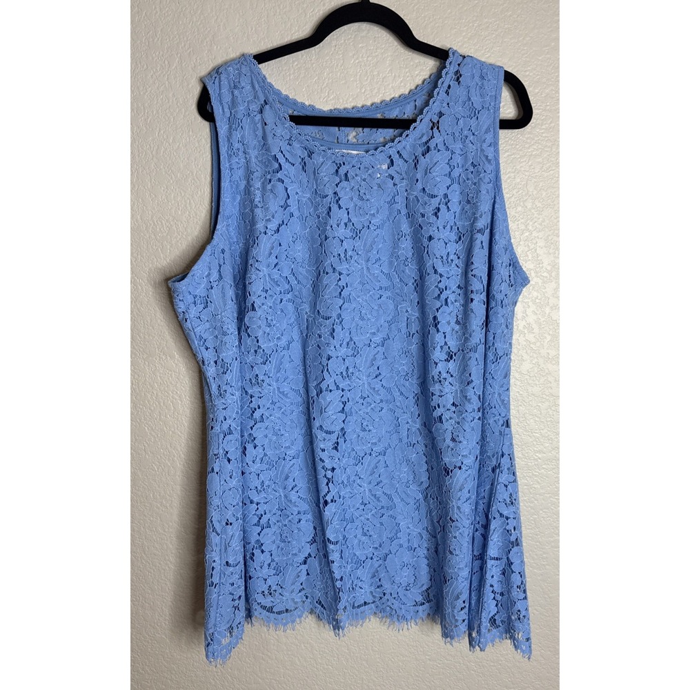 Isaac Mizrahi Womens 2X Sleeveless Lace Swing Tank Top Skyline Blue Boho Beach